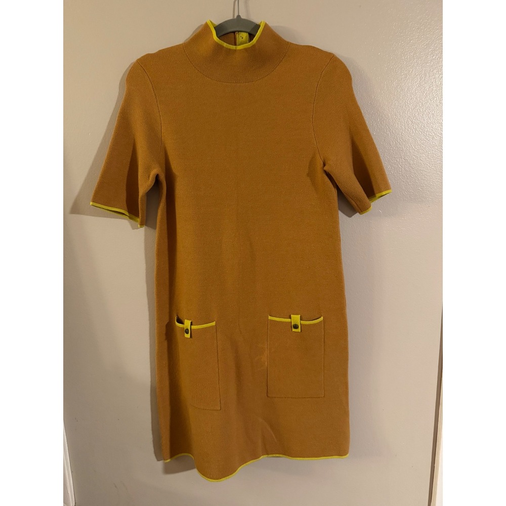 Maeve Anthropologie Mustard Yellow Short Sleeve Sweater Dress Mock Neck Small
